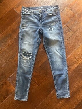 American Eagle Distresse Women's Medium Blue Jeggings Jeans Size 8 Duper Stretch